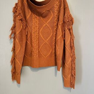 Derek Heart Orange Fringed Cable Knit Sweater
